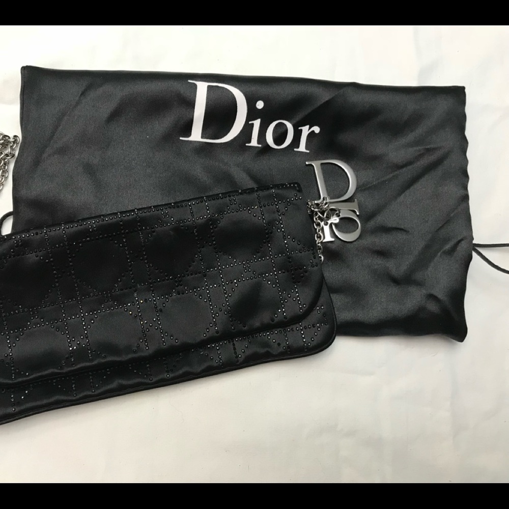 Dior Cannage Crystal Embellished Chain Black Satin